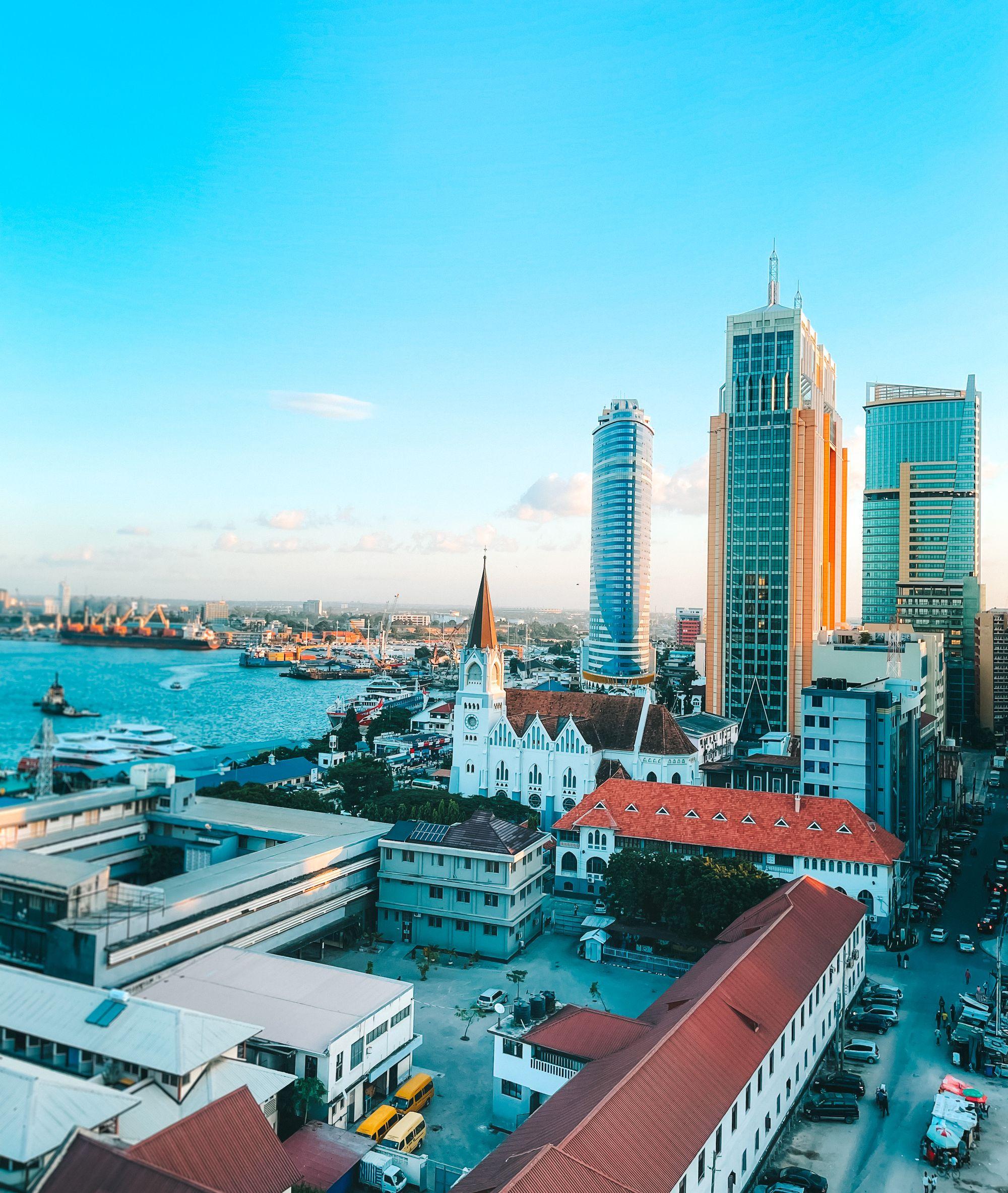 St Joseph’s Cathedral below the towers of central Dar es Salaam
